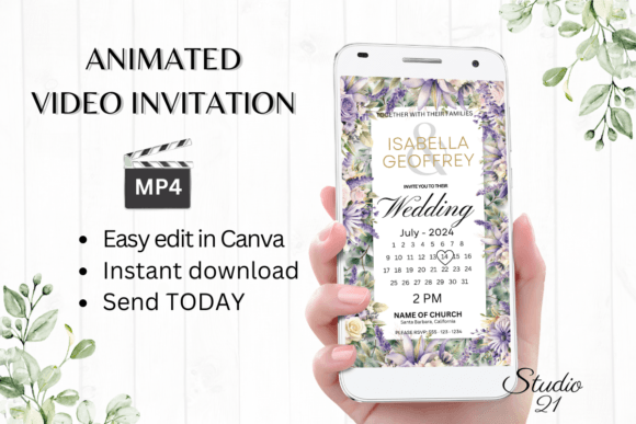 Digital Wedding Invitation W8410B: A Modern Animated Template