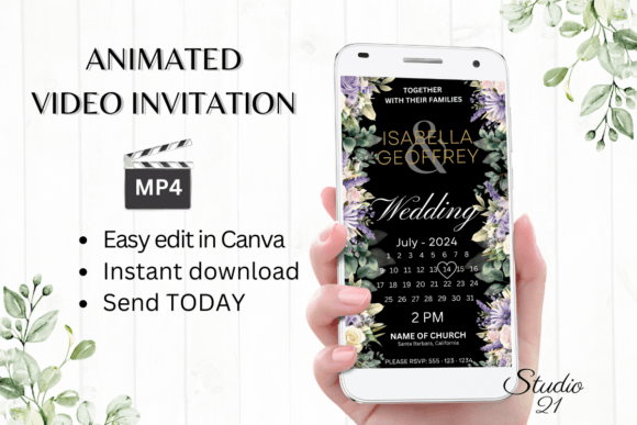 Digital Wedding Invitation W8415B: Modern Animated Evites