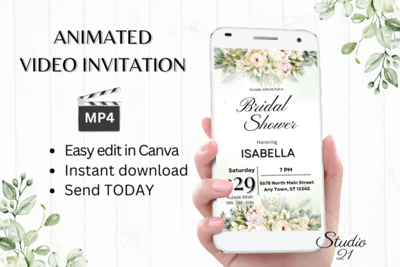 Electronic Bridal Shower Invite W4428: Modern Animated Design