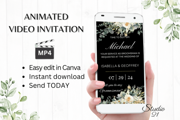 Electronic Groomsman Proposal W3423GM: Modern Digital Invites
