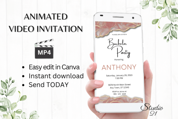 Minimalist Bachelor Party Invite W5928: Digital Style Guide